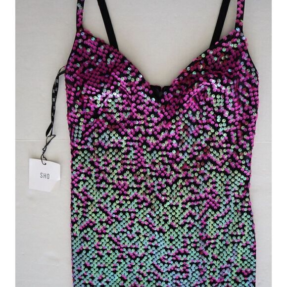 SHO x Tadashi Shoji Sz XS Hot Pink Spaghetti Strap Midi Sheath Party Dress - Picture 7 of 16